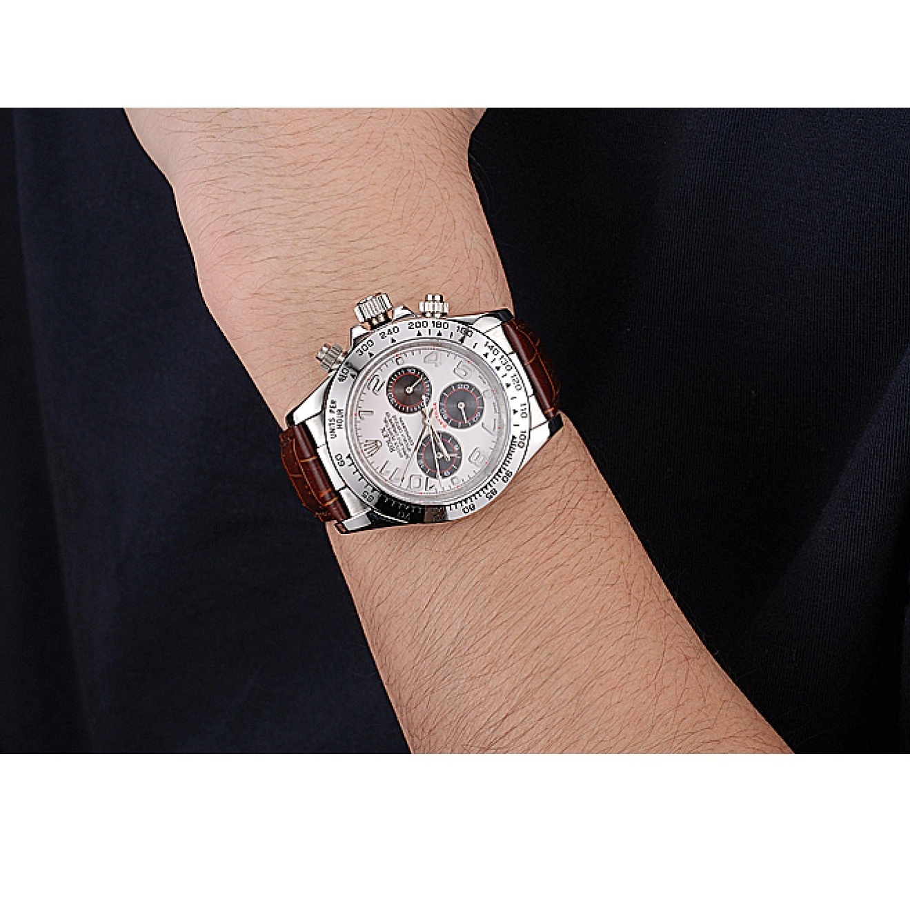 AAA Replica Watches Leather Steel Strap Rolex Dial Daytona Brown White Stainless Case 0702